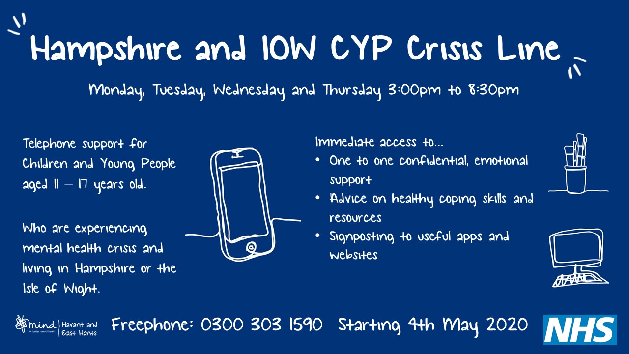 Hampshire and IOW Children and Young People Crisis Hotline Hampshire and IOW Children and Young People Crisis Hotline. Click for more info.